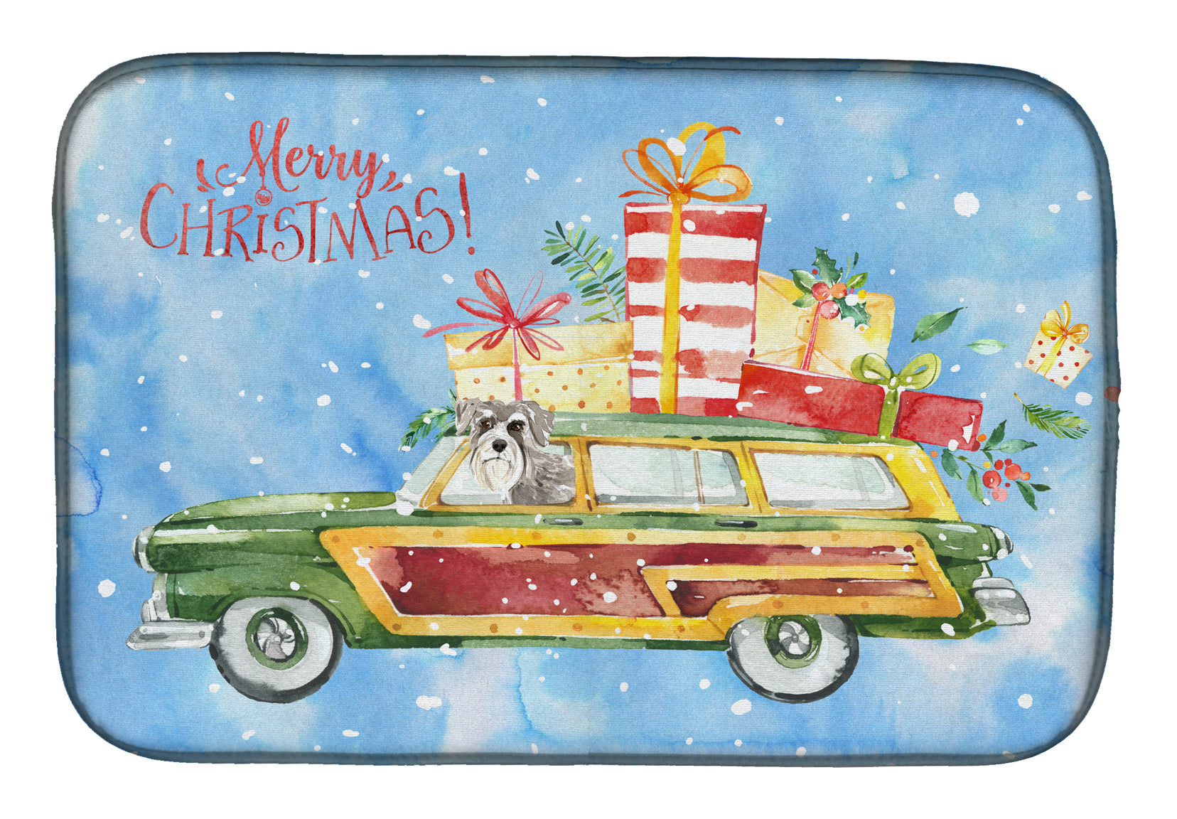 Merry Christmas Schnauzer #2 Dish Drying Mat Absorbent Dish Drying Mat Pad for Kitchen Counter Dish Drainer Mat for Countertop, 14 x 21", Multicolor
