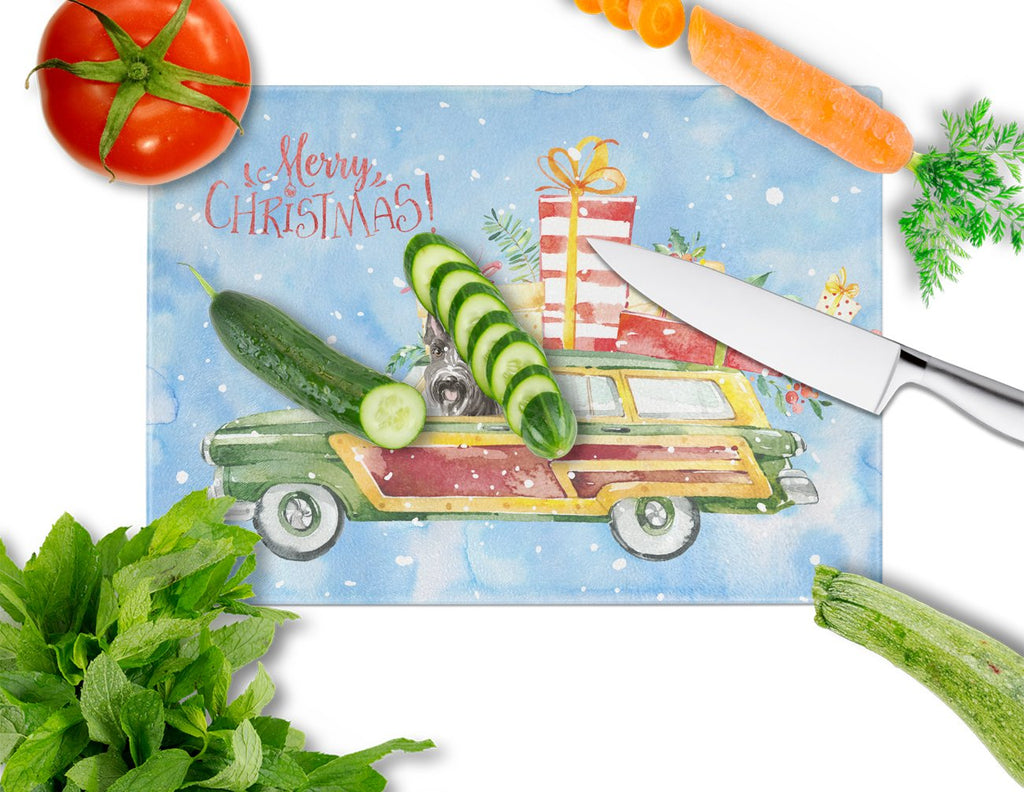 Merry Christmas Scottish Terrier Cutting Board Tempered Glass Kitchen Cutting Surface, Heat Resistant Chopping, Non-Slip Feet, Food Prep & Serving