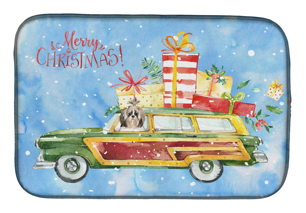 Merry Christmas Shih Tzu Dish Drying Mat Absorbent Dish Drying Mat Pad for Kitchen Counter Dish Drainer Mat for Countertop, 14 x 21", Multicolor