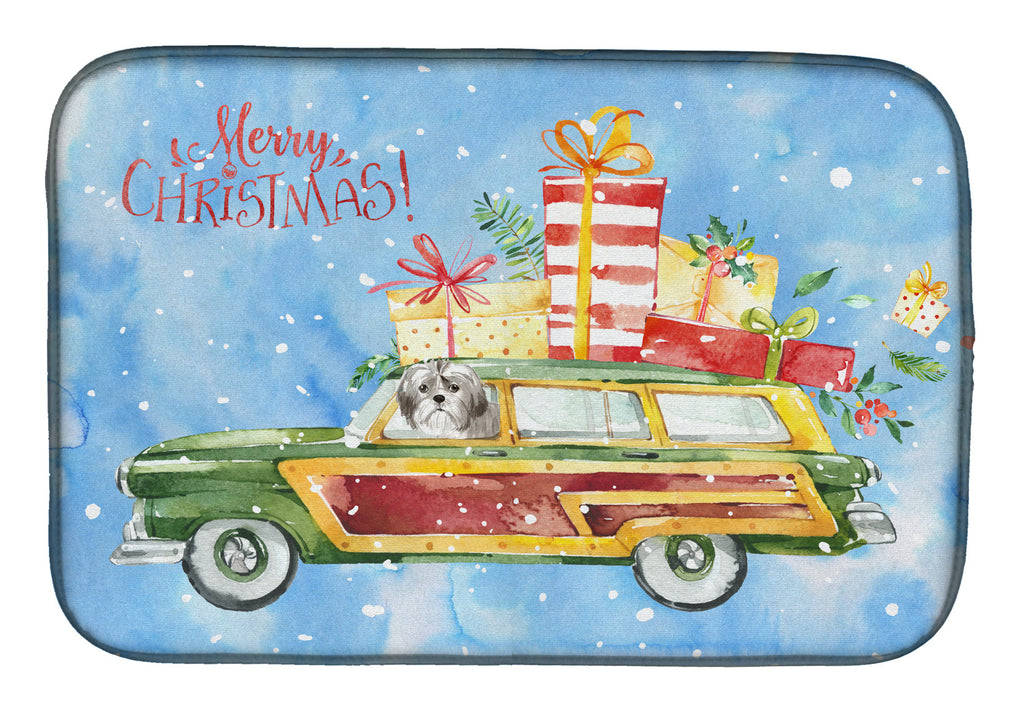 Merry Christmas Shih Tzu Puppy Cut Dish Drying Mat Absorbent Dish Drying Mat Pad for Kitchen Counter Dish Drainer Mat for Countertop, 14 x 21", Multicolor
