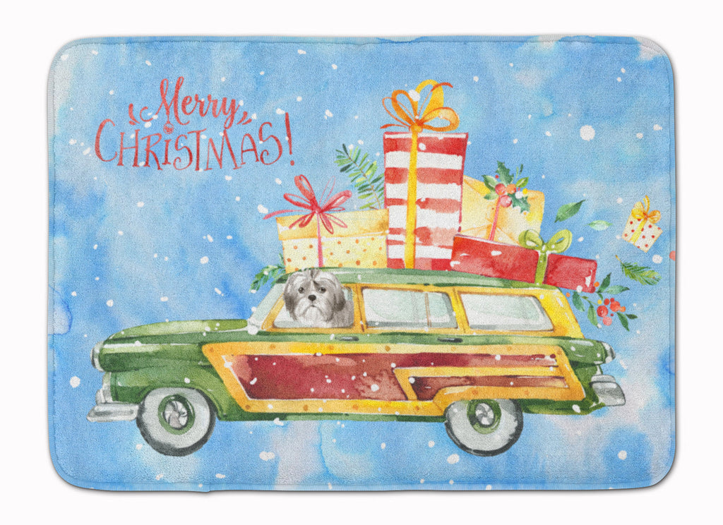 Merry Christmas Shih Tzu Puppy Cut Memory Foam Kitchen Mat Machine Washable Anti-Fatigue Cushion Comfort Bath or Kitchen Rug