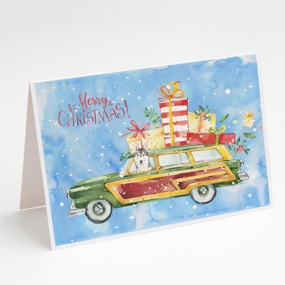 Merry Christmas Siberian Husky Greeting Cards Pack of 8 Blank Cards with Envelopes Whimsical A7 Size 5x7