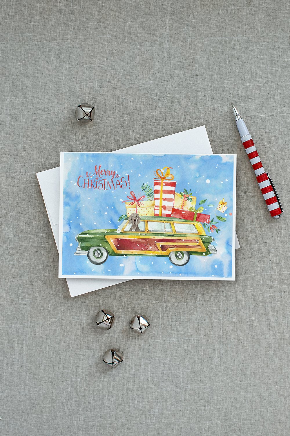 Merry Christmas Weimaraner Greeting Cards Pack of 8 Blank Cards with Envelopes Whimsical A7 Size 5x7