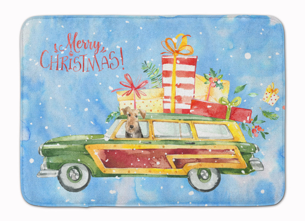 Merry Christmas Welsh Terrier Memory Foam Kitchen Mat Machine Washable Anti-Fatigue Cushion Comfort Bath or Kitchen Rug