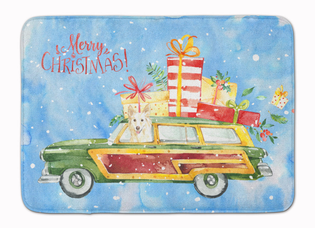 Merry Christmas White Collie Memory Foam Kitchen Mat Machine Washable Anti-Fatigue Cushion Comfort Bath or Kitchen Rug