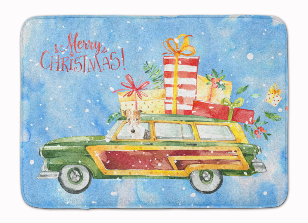 Merry Christmas Fox Terrier Memory Foam Kitchen Mat Machine Washable Anti-Fatigue Cushion Comfort Bath or Kitchen Rug