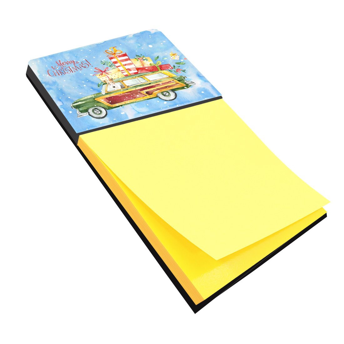 Merry Christmas Fox Terrier Watercolor Sticky Note Holder Refillable Dispenser Desk Accessory 3x3 Pad Gift