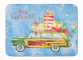Merry Christmas White Staffordshire Bull Terrier Memory Foam Kitchen Mat Machine Washable Anti-Fatigue Cushion Comfort Bath or Kitchen Rug