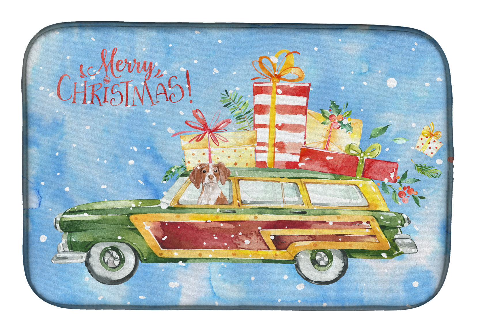Merry Christmas Brittany Spaniel Dish Drying Mat Absorbent Dish Drying Mat Pad for Kitchen Counter Dish Drainer Mat for Countertop, 14 x 21", Multicolor