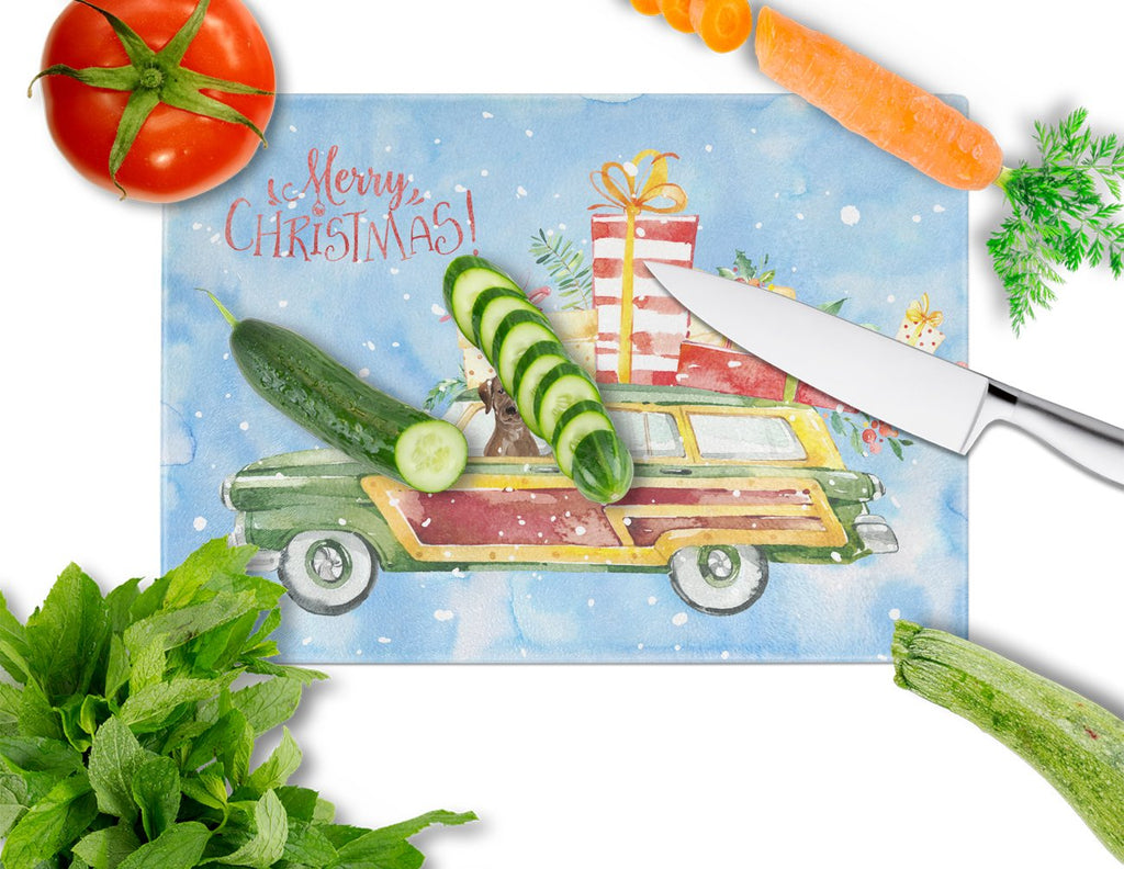 Merry Christmas Chocolate Labrador Retriever Cutting Board Tempered Glass Kitchen Cutting Surface, Heat Resistant Chopping, Non-Slip Feet, Food Prep & Serving