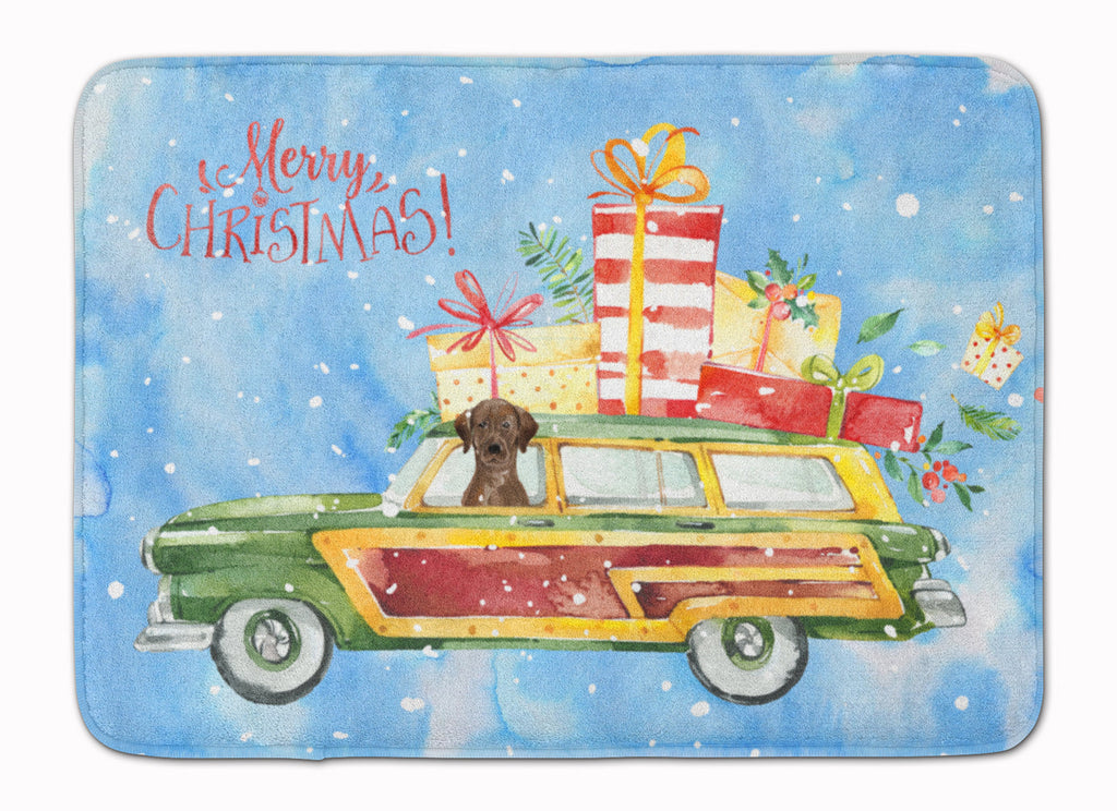Merry Christmas Chocolate Labrador Retriever Memory Foam Kitchen Mat Machine Washable Anti-Fatigue Cushion Comfort Bath or Kitchen Rug