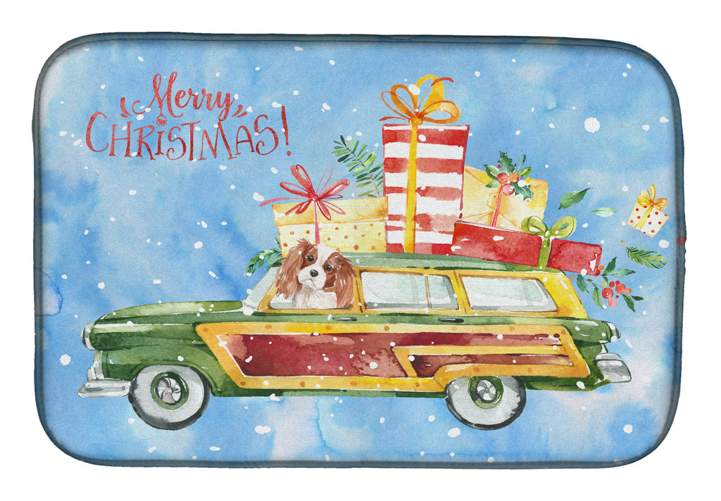 Merry Christmas Blenheim Cavalier Spaniel Dish Drying Mat Absorbent Dish Drying Mat Pad for Kitchen Counter Dish Drainer Mat for Countertop, 14 x 21", Multicolor