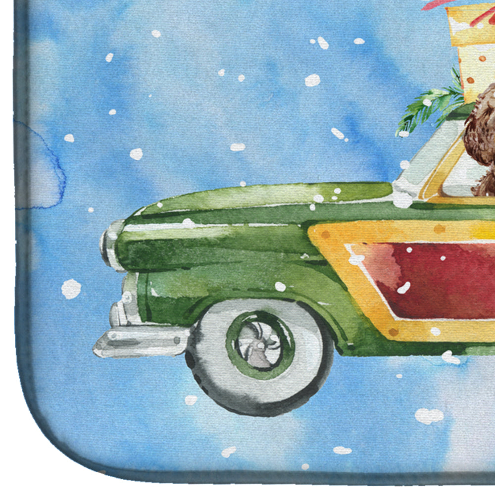Merry Christmas Brown Cockapoo Dish Drying Mat Absorbent Dish Drying Mat Pad for Kitchen Counter Dish Drainer Mat for Countertop, 14 x 21", Multicolor