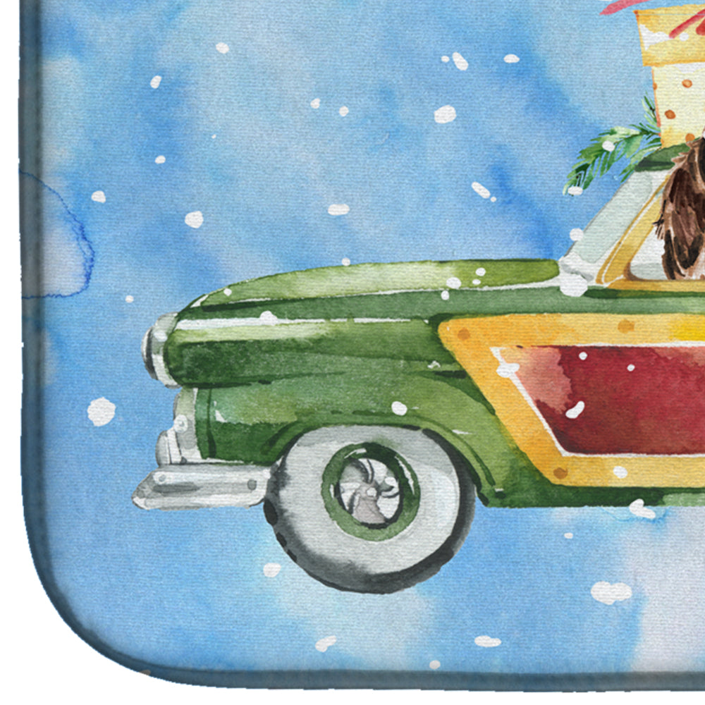 Merry Christmas Brown Parti Cocker Spaniel Dish Drying Mat Absorbent Dish Drying Mat Pad for Kitchen Counter Dish Drainer Mat for Countertop, 14 x 21", Multicolor