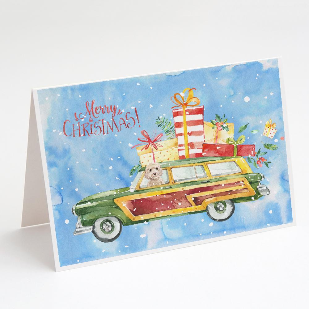 Merry Christmas Champagne Cockapoo Greeting Cards Pack of 8 Blank Cards with Envelopes Whimsical A7 Size 5x7