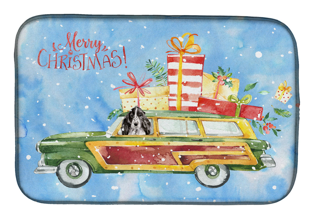 Merry Christmas Black Parti Cocker Spaniel Dish Drying Mat Absorbent Dish Drying Mat Pad for Kitchen Counter Dish Drainer Mat for Countertop, 14 x 21", Multicolor