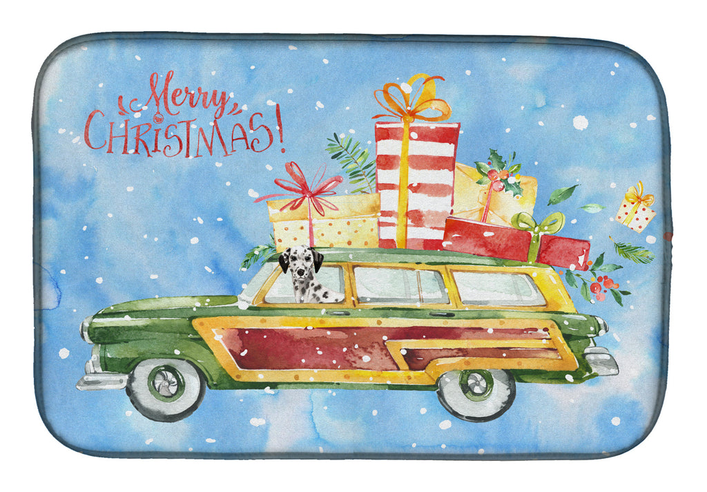 Merry Christmas Dalmatian Dish Drying Mat Absorbent Dish Drying Mat Pad for Kitchen Counter Dish Drainer Mat for Countertop, 14 x 21", Multicolor