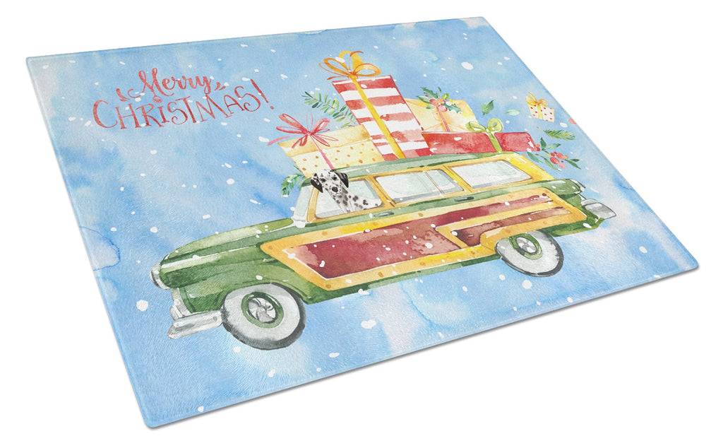 Merry Christmas Dalmatian Cutting Board Tempered Glass Kitchen Cutting Surface, Heat Resistant Chopping, Non-Slip Feet, Food Prep & Serving