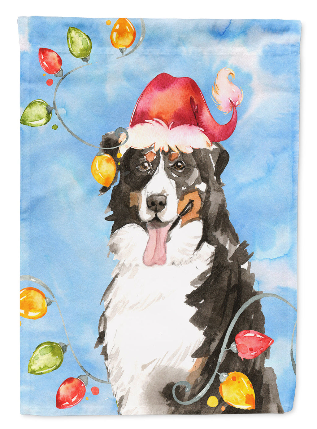 Christmas Lights Bernese Mountain Dog House Flag 28x40 Porch Sleeve Pole Decorative Outside Yard Banner Artwork Wall Hanging, Polyester