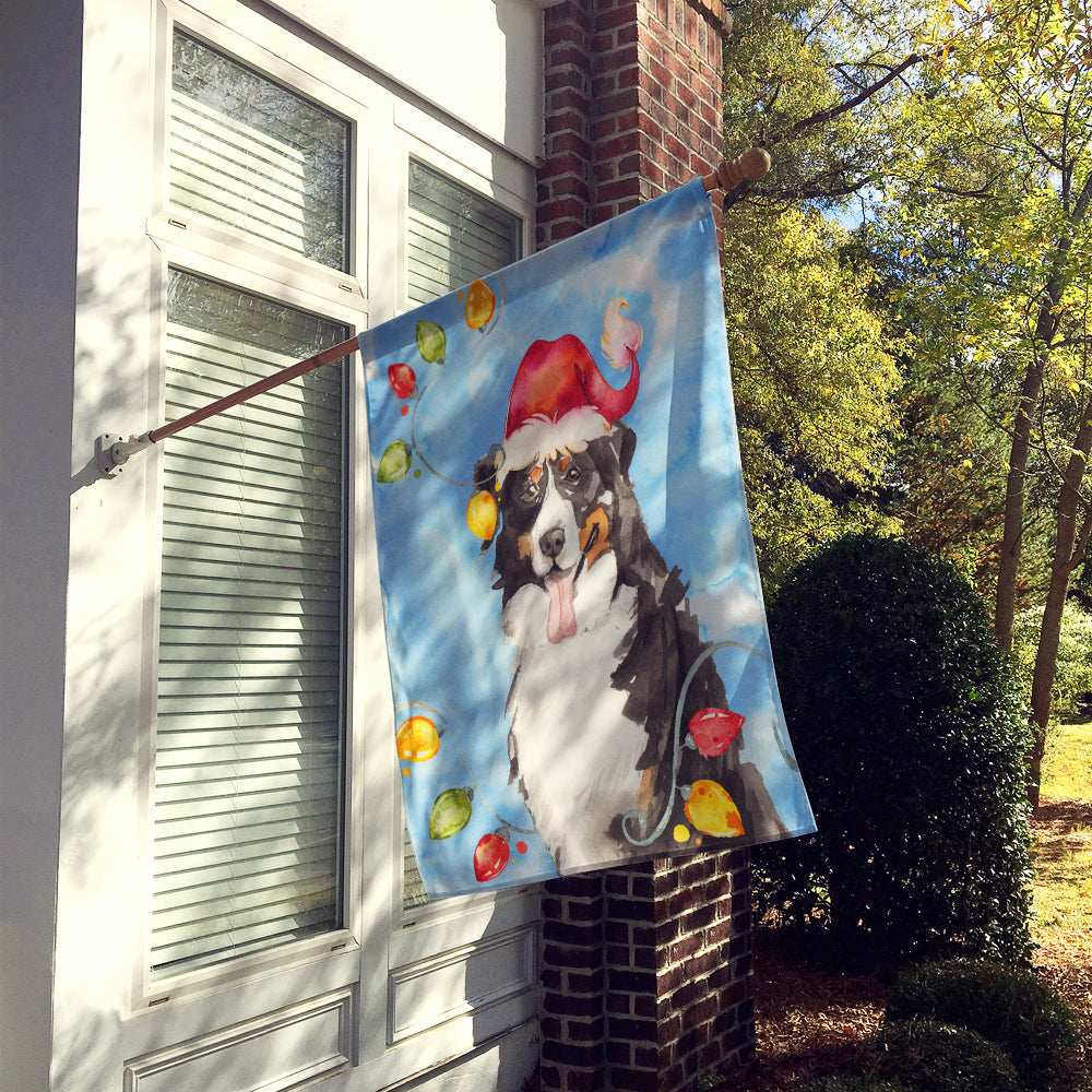 Christmas Lights Bernese Mountain Dog House Flag 28x40 Porch Sleeve Pole Decorative Outside Yard Banner Artwork Wall Hanging, Polyester