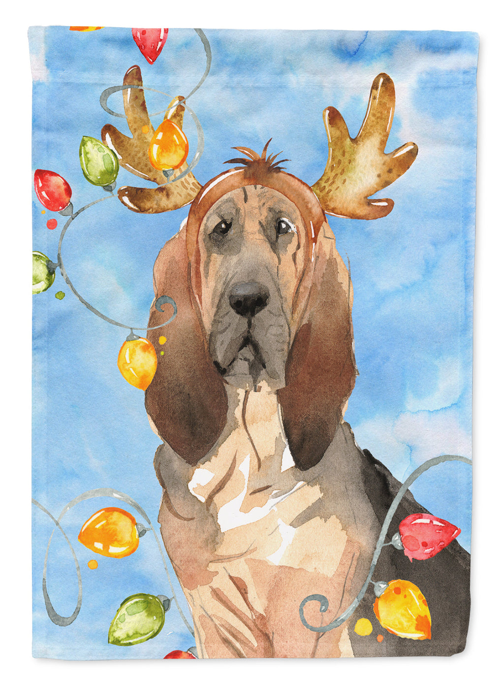 Christmas Lights Bloodhound House Flag 28x40 Porch Sleeve Pole Decorative Outside Yard Banner Artwork Wall Hanging, Polyester