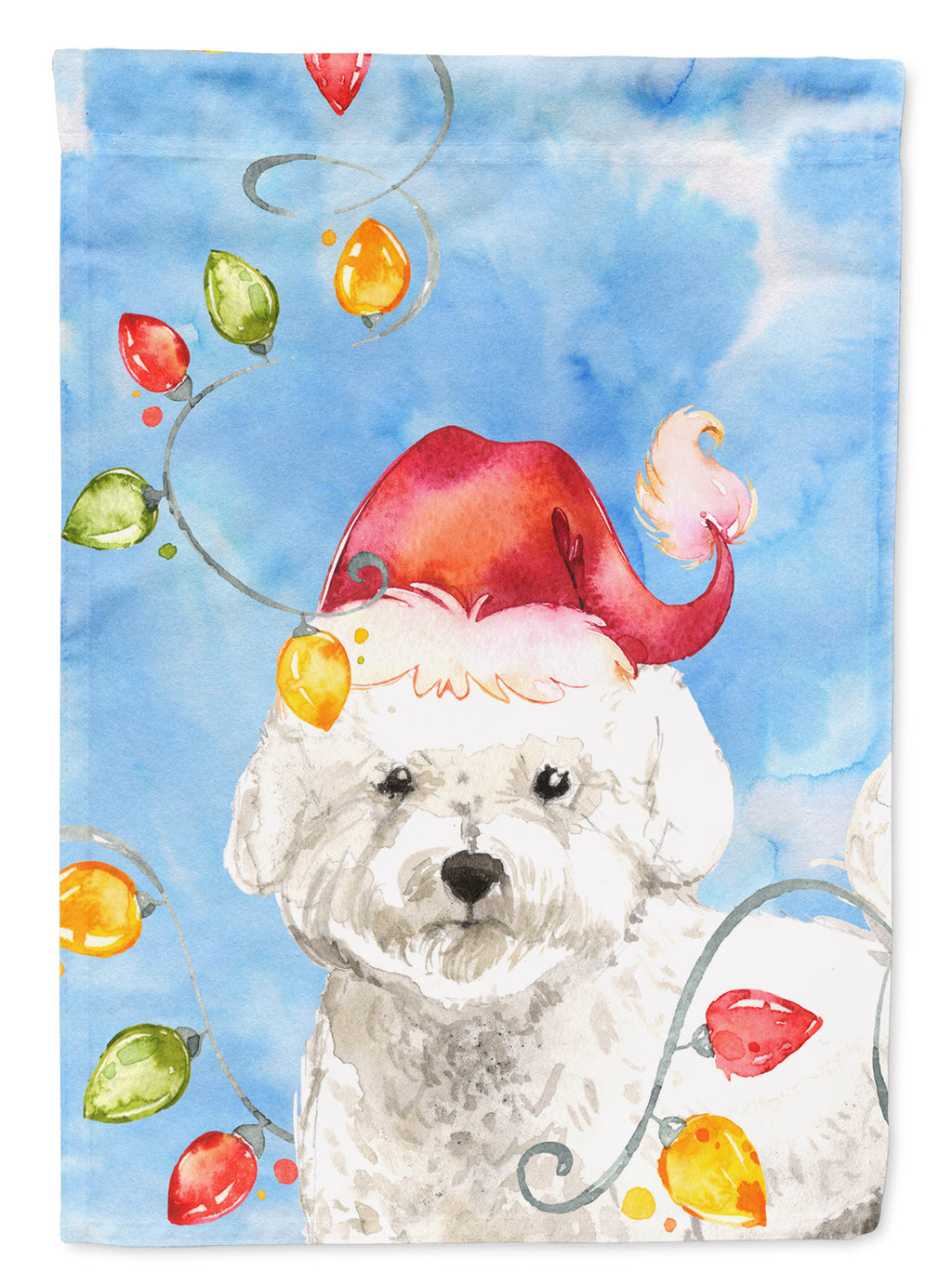 Christmas Lights Bichon Frise House Flag 28x40 Porch Sleeve Pole Decorative Outside Yard Banner Artwork Wall Hanging, Polyester