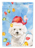 Christmas Lights Bichon Frise House Flag 28x40 Porch Sleeve Pole Decorative Outside Yard Banner Artwork Wall Hanging, Polyester