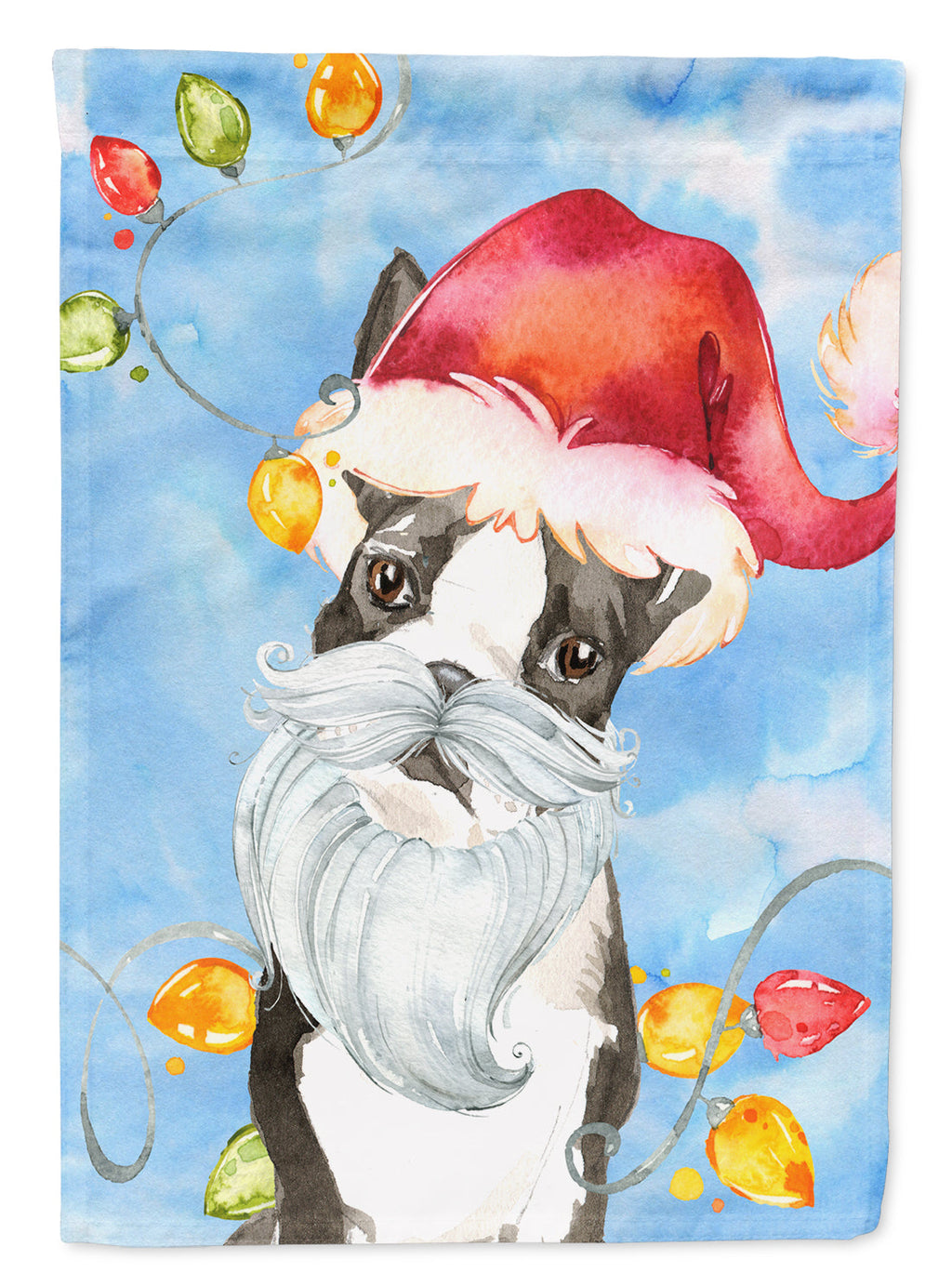 Christmas Lights Boston Terrier House Flag 28x40 Porch Sleeve Pole Decorative Outside Yard Banner Artwork Wall Hanging, Polyester