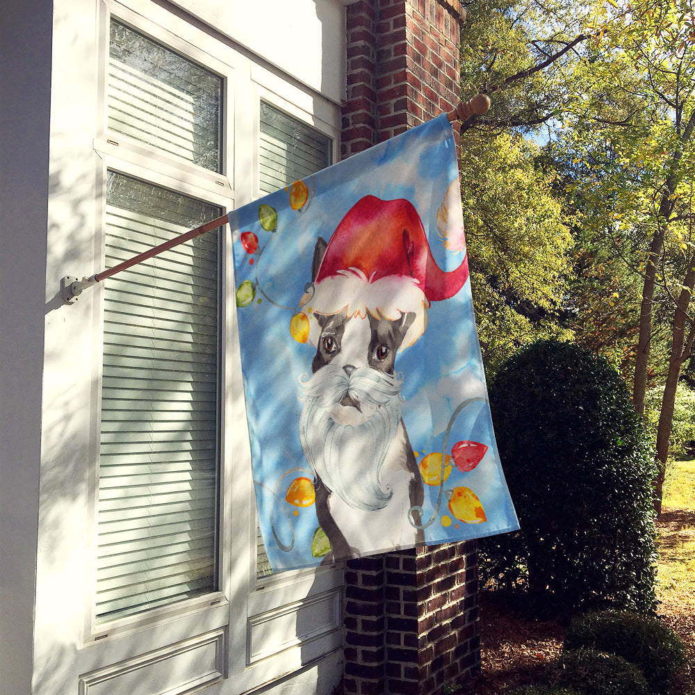 Christmas Lights Boston Terrier House Flag 28x40 Porch Sleeve Pole Decorative Outside Yard Banner Artwork Wall Hanging, Polyester