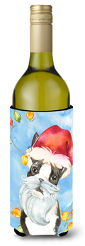 Christmas Lights Boston Terrier Wine Bottle Hugger Gift Sleeve for Standard 750 ml Bottles, Insulated Reusable Also Fits Mini Shot & Pint Bottles