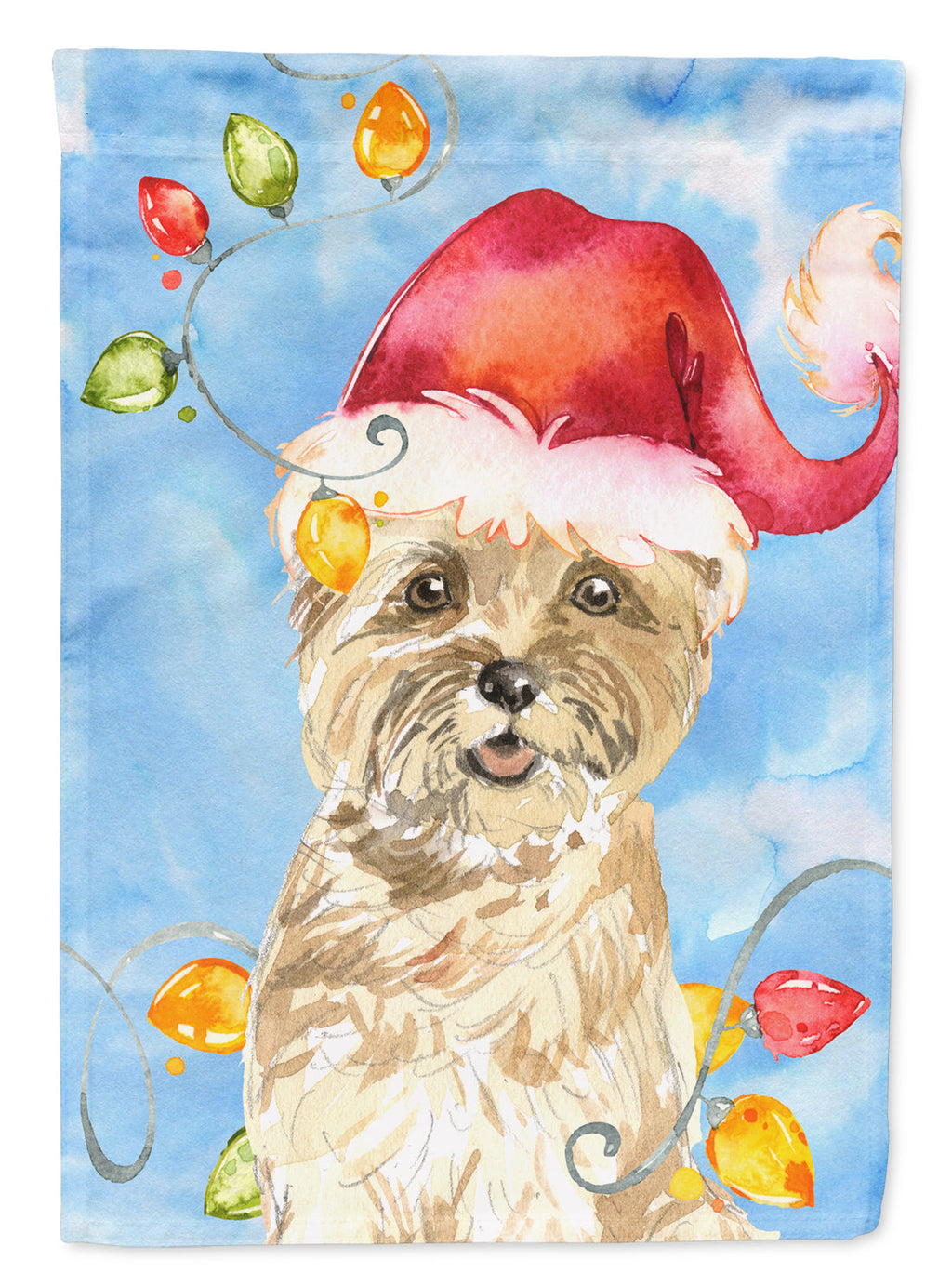 Christmas Lights Cairn Terrier House Flag 28x40 Porch Sleeve Pole Decorative Outside Yard Banner Artwork Wall Hanging, Polyester