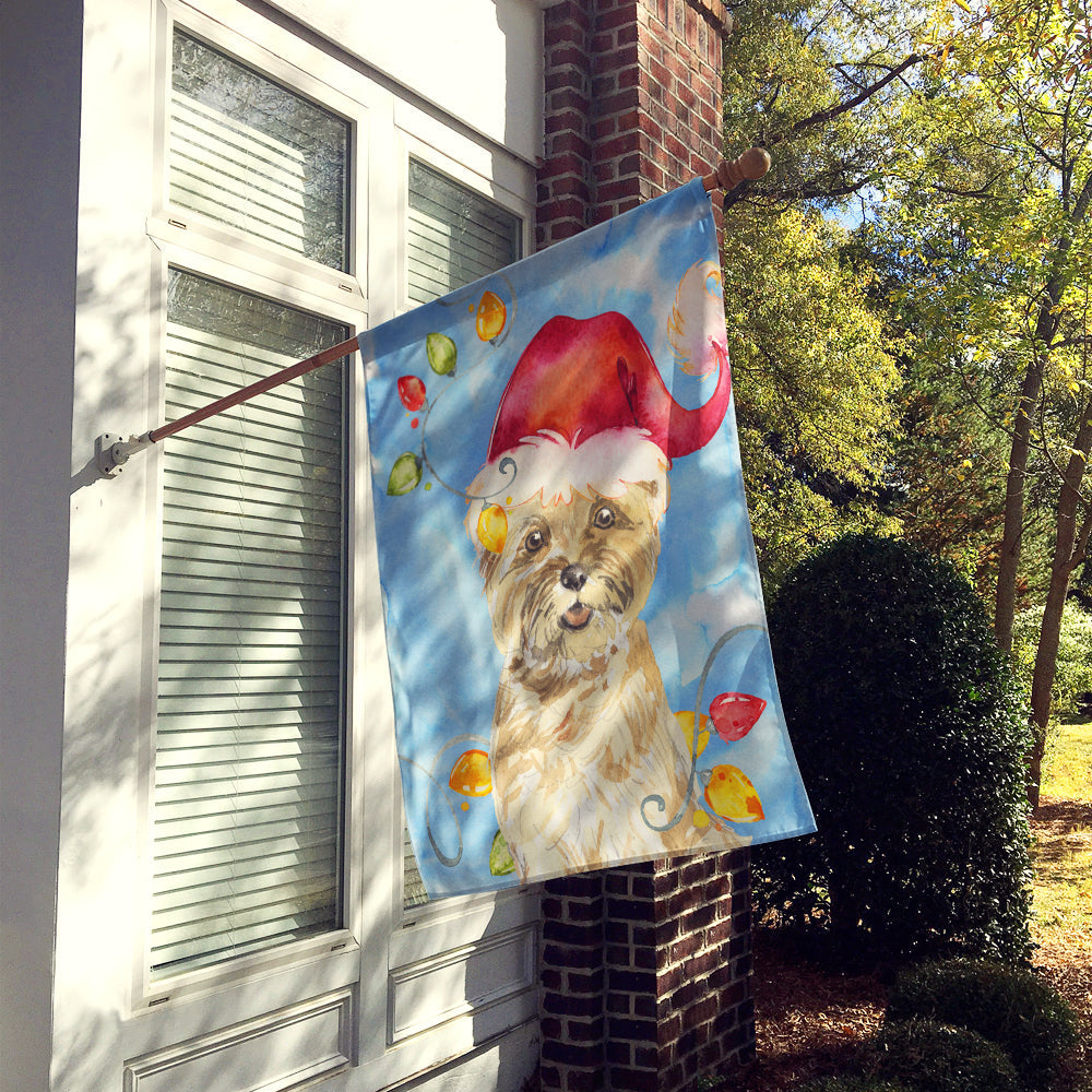 Christmas Lights Cairn Terrier House Flag 28x40 Porch Sleeve Pole Decorative Outside Yard Banner Artwork Wall Hanging, Polyester
