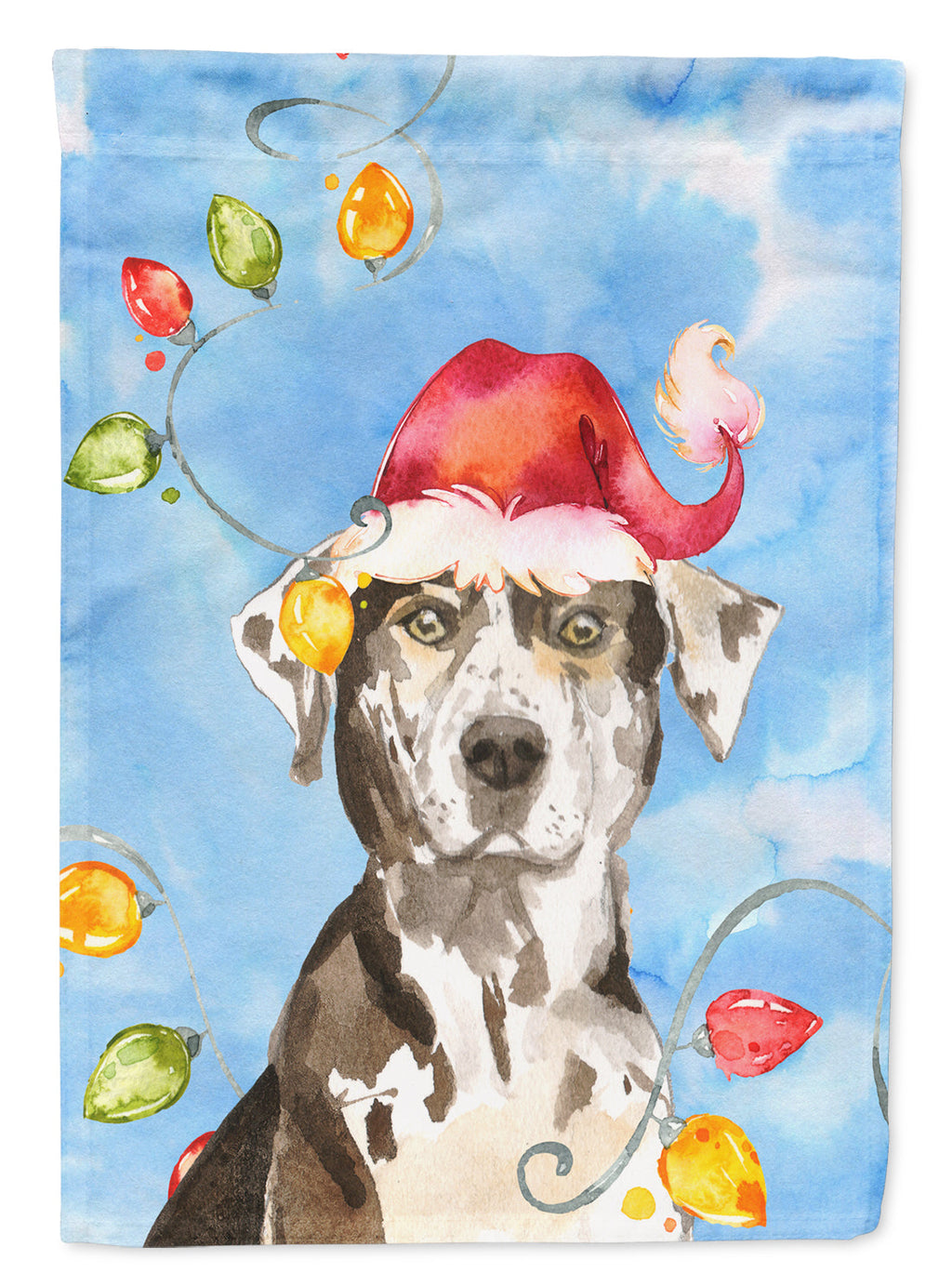 Christmas Lights Catahoula Leopard Dog House Flag 28x40 Porch Sleeve Pole Decorative Outside Yard Banner Artwork Wall Hanging, Polyester