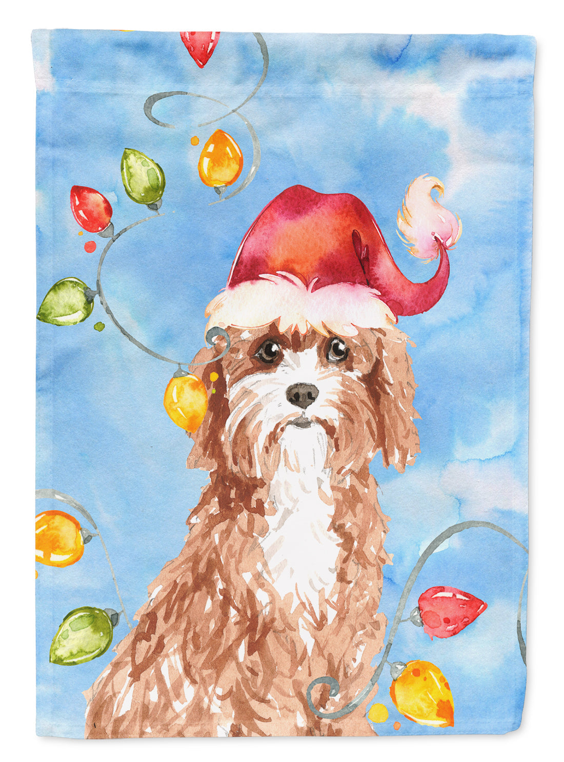 Christmas Lights Cavapoo House Flag 28x40 Porch Sleeve Pole Decorative Outside Yard Banner Artwork Wall Hanging, Polyester