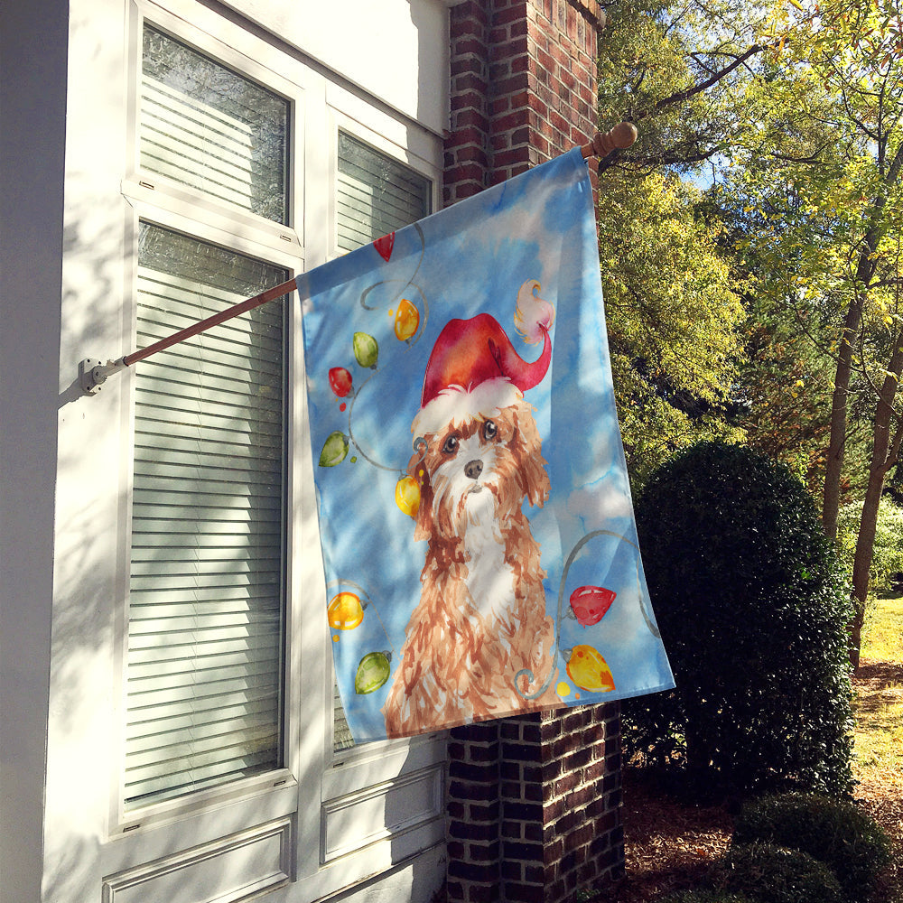 Christmas Lights Cavapoo House Flag 28x40 Porch Sleeve Pole Decorative Outside Yard Banner Artwork Wall Hanging, Polyester