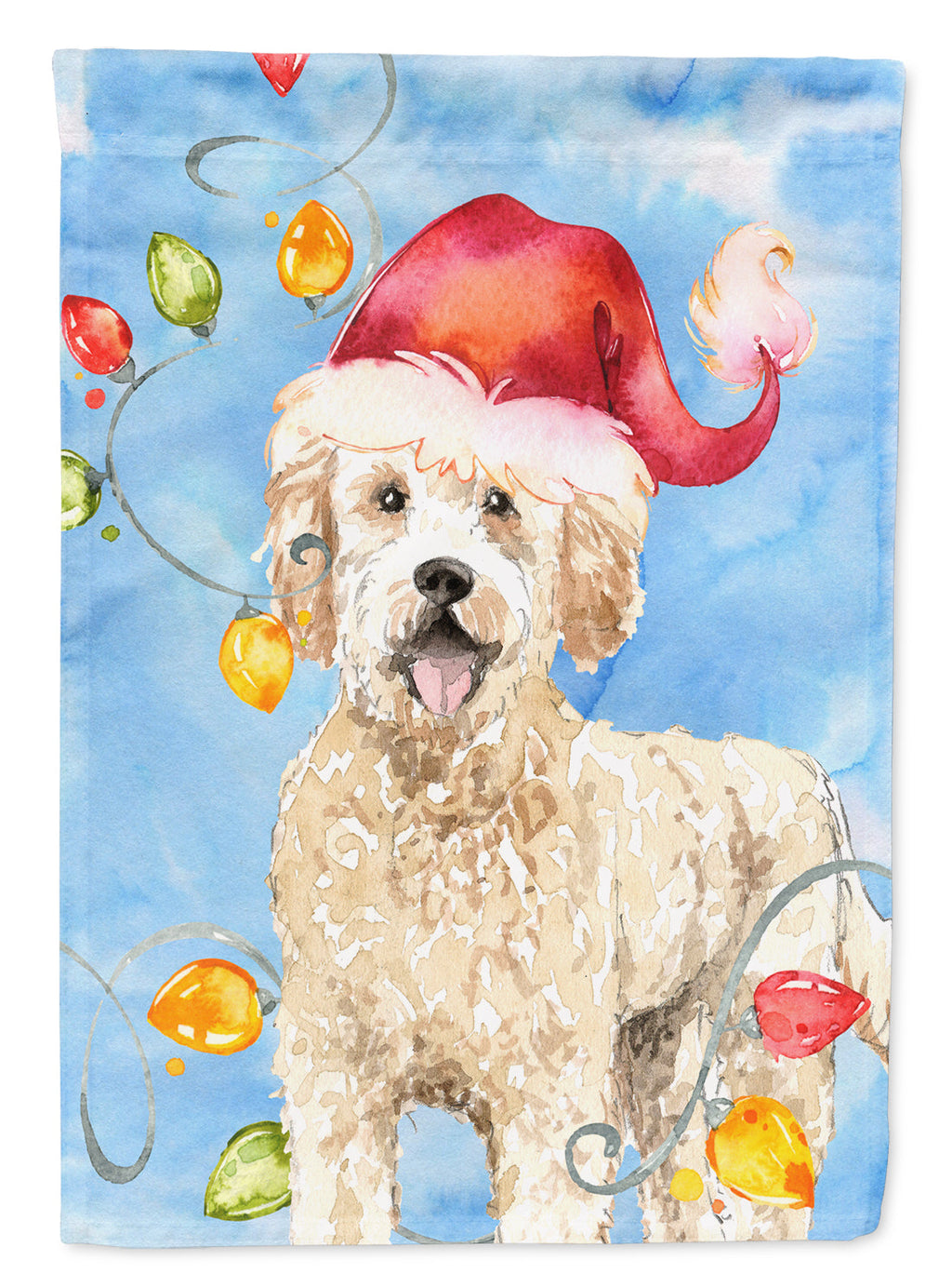Christmas Lights Goldendoodle House Flag 28x40 Porch Sleeve Pole Decorative Outside Yard Banner Artwork Wall Hanging, Polyester