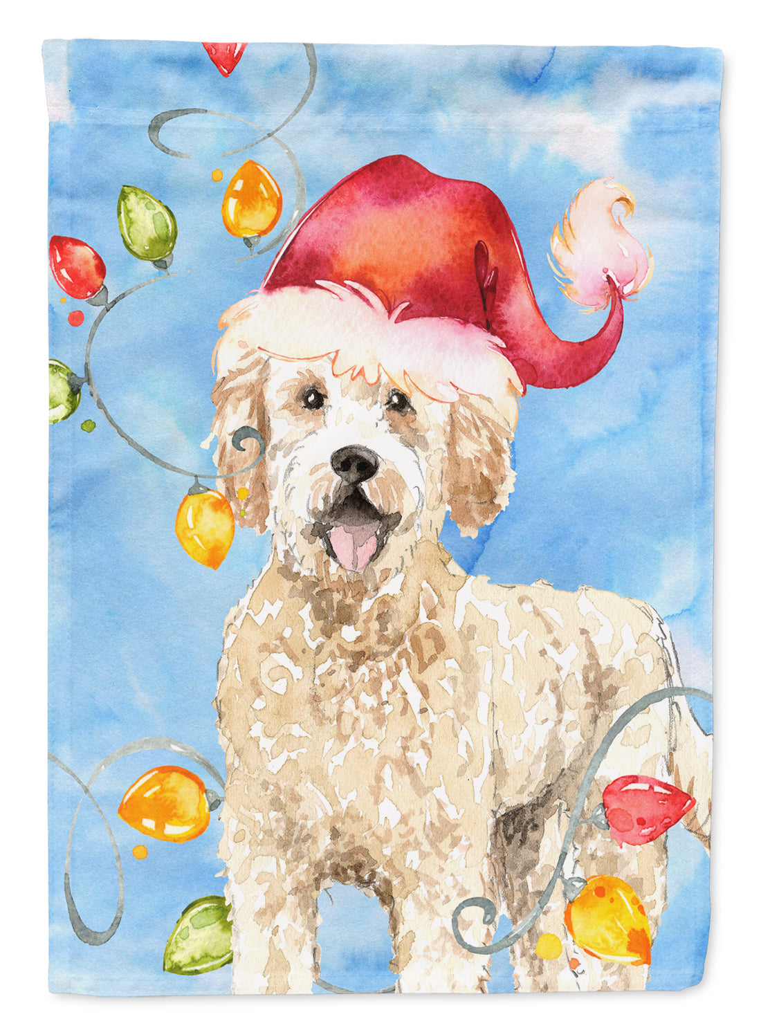 Christmas Lights Goldendoodle House Flag 28x40 Porch Sleeve Pole Decorative Outside Yard Banner Artwork Wall Hanging, Polyester