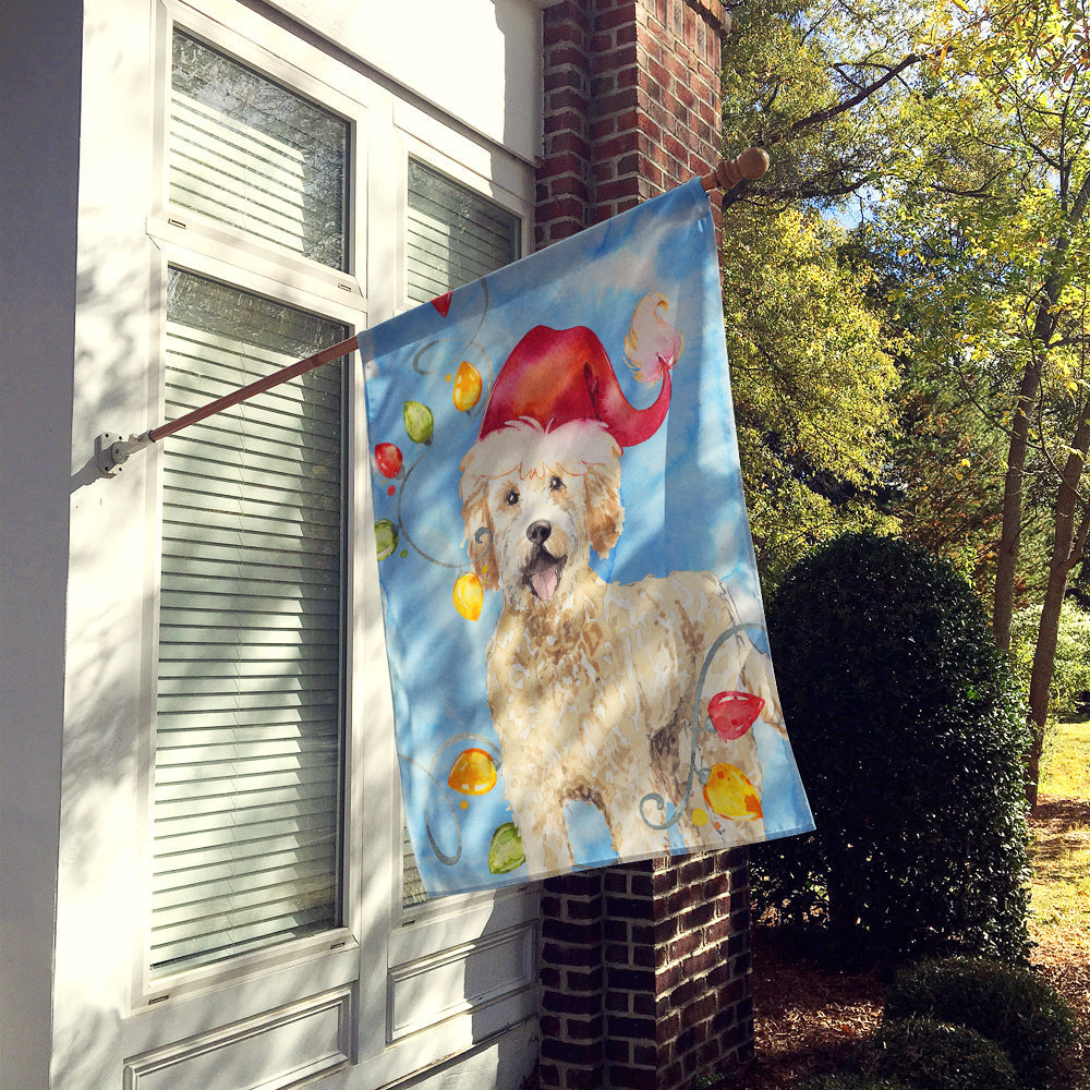 Christmas Lights Goldendoodle House Flag 28x40 Porch Sleeve Pole Decorative Outside Yard Banner Artwork Wall Hanging, Polyester