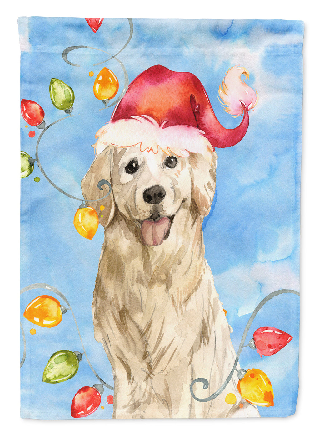 Christmas Lights Golden Retriever House Flag 28x40 Porch Sleeve Pole Decorative Outside Yard Banner Artwork Wall Hanging, Polyester