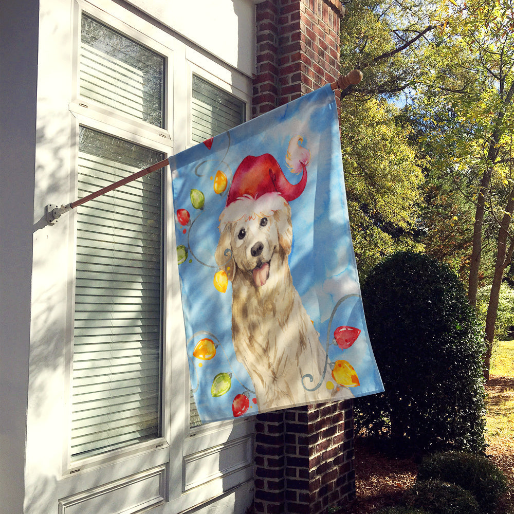 Christmas Lights Golden Retriever House Flag 28x40 Porch Sleeve Pole Decorative Outside Yard Banner Artwork Wall Hanging, Polyester