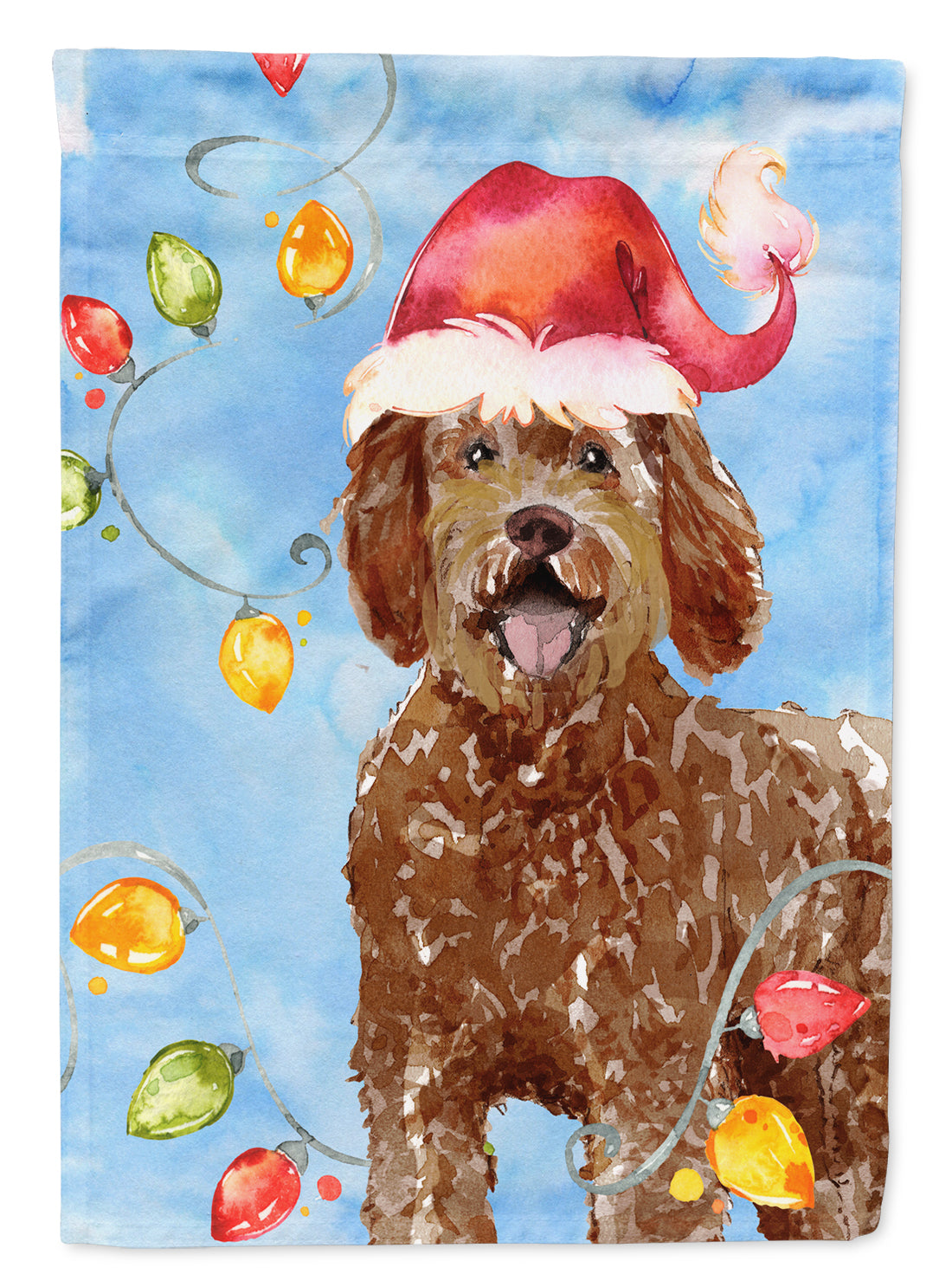 Christmas Lights Labradoodle House Flag 28x40 Porch Sleeve Pole Decorative Outside Yard Banner Artwork Wall Hanging, Polyester
