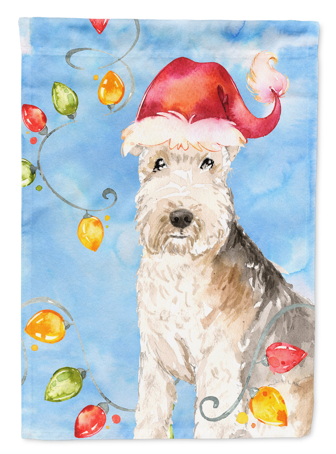 Christmas Lights Lakeland Terrier House Flag 28x40 Porch Sleeve Pole Decorative Outside Yard Banner Artwork Wall Hanging, Polyester