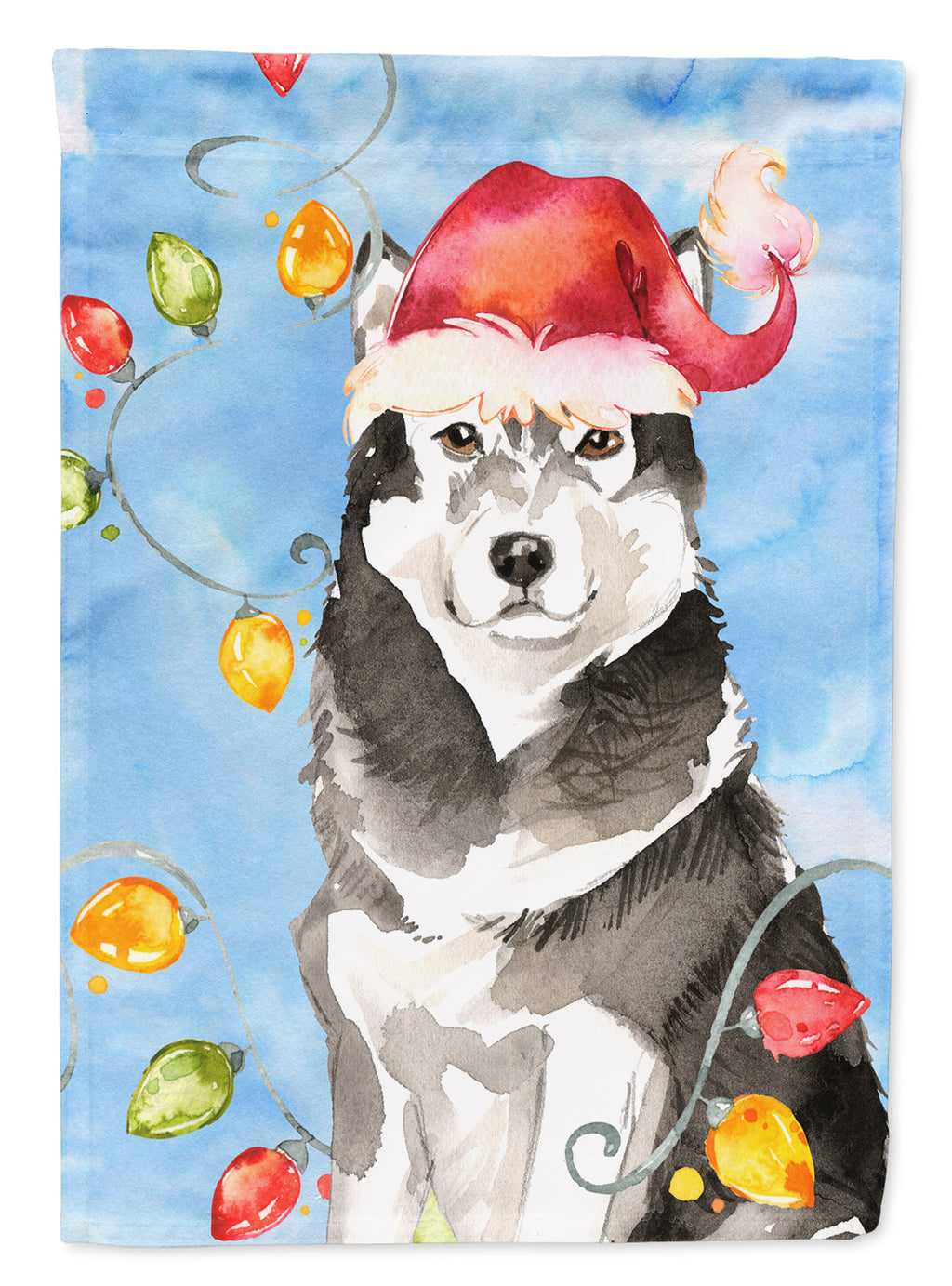 Christmas Lights Alaskan Malamute House Flag 28x40 Porch Sleeve Pole Decorative Outside Yard Banner Artwork Wall Hanging, Polyester