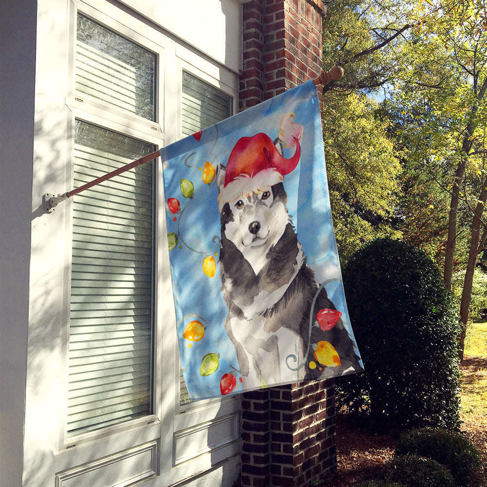 Christmas Lights Alaskan Malamute House Flag 28x40 Porch Sleeve Pole Decorative Outside Yard Banner Artwork Wall Hanging, Polyester