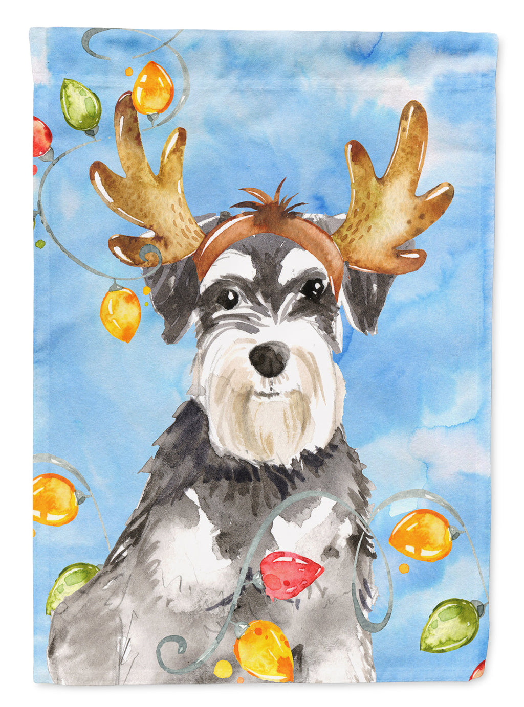 Christmas Lights Schnauzer House Flag 28x40 Porch Sleeve Pole Decorative Outside Yard Banner Artwork Wall Hanging, Polyester