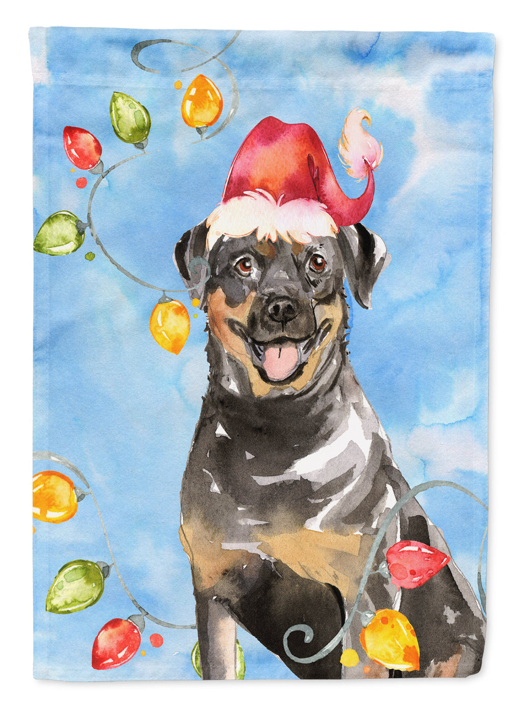 Christmas Lights Rottweiler House Flag 28x40 Porch Sleeve Pole Decorative Outside Yard Banner Artwork Wall Hanging, Polyester