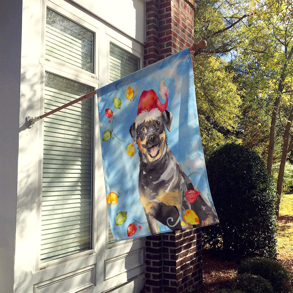 Christmas Lights Rottweiler House Flag 28x40 Porch Sleeve Pole Decorative Outside Yard Banner Artwork Wall Hanging, Polyester