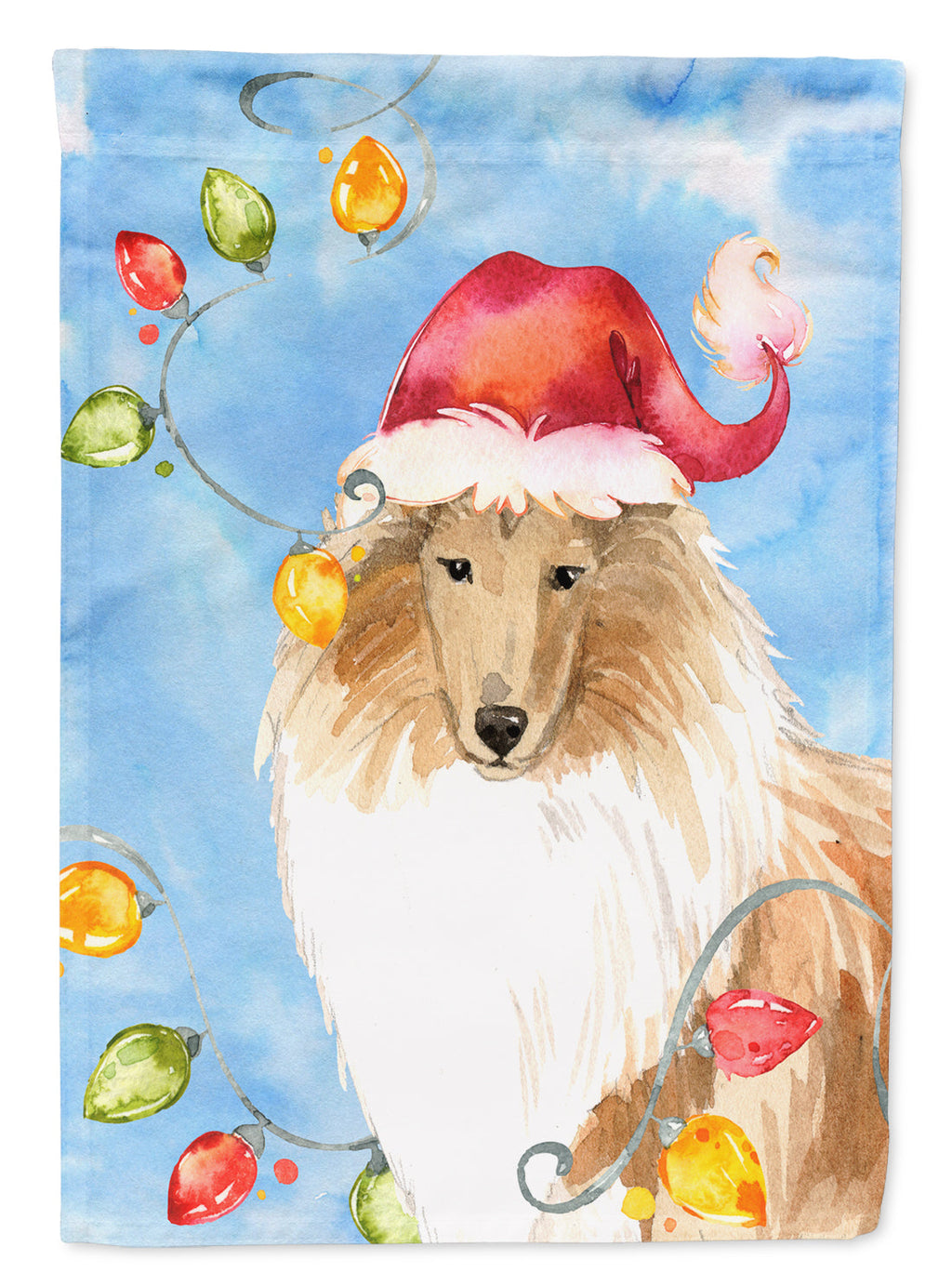 Christmas Lights Collie House Flag 28x40 Porch Sleeve Pole Decorative Outside Yard Banner Artwork Wall Hanging, Polyester