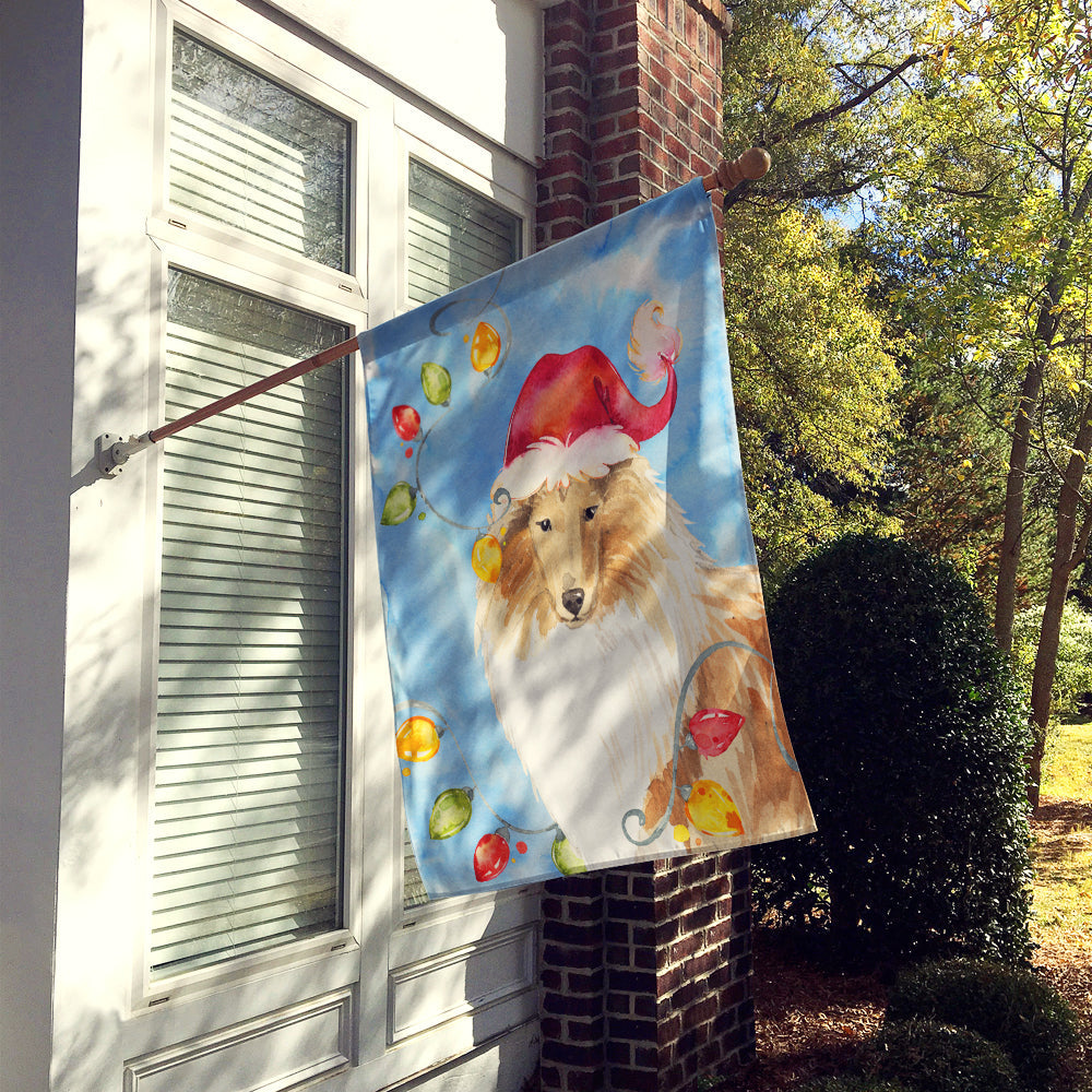 Christmas Lights Collie House Flag 28x40 Porch Sleeve Pole Decorative Outside Yard Banner Artwork Wall Hanging, Polyester