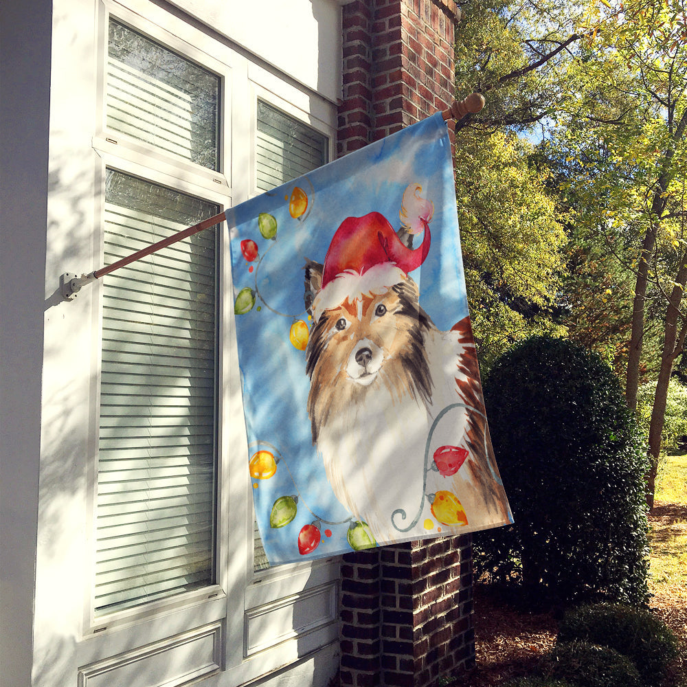 Christmas Lights Sheltie House Flag 28x40 Porch Sleeve Pole Decorative Outside Yard Banner Artwork Wall Hanging, Polyester